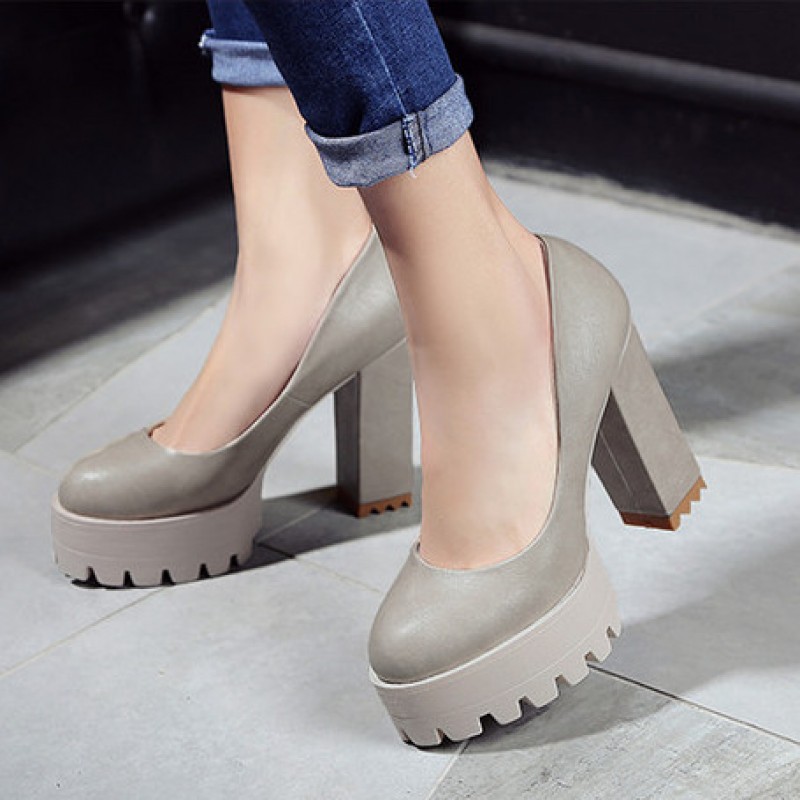 Grey Chunky Platforms Cleated Sole Mary 