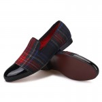 Red Black Scotland Tartan Plaid Checkers Mens Loafers Prom Dress Shoes