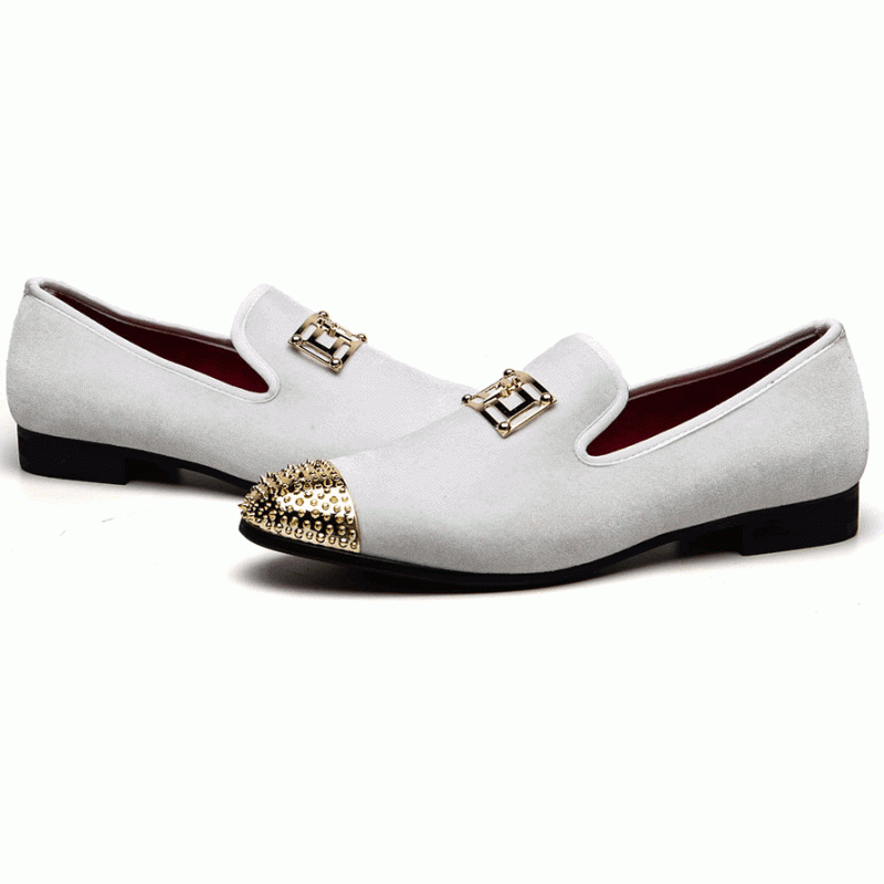 white velvet loafers