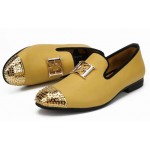 Yellow Gold Emblem Spikes Mens Loafers Dapperman Prom Dress Shoes
