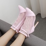 Pink Pointed Head Sheer Net High Stiletto Heels Shoes Boots