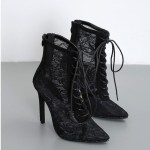 Black Sheer Net Lace High Stiletto Heels Ankle Boots Shoes