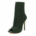 Green Crochet Peep Toe High Stiletto Heels Ankle Boots Shoes