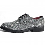 Silver Glitter Sparkle Bling Bling Lace Up Oxfords Mens Dress Shoes 