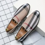 Beige Checkers Plaid Mens Prom Dappermen Loafers Shoes