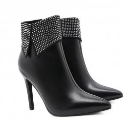 Black Ankle Diamantes High Stiletto Heels Shoes Boots