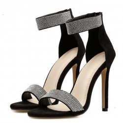 Black Sexy Ankle Diamantes Gown High Stiletto Heels Shoes Sandals 