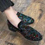 Black Suede Rainbow Colors Diamantes Mens Loafers Prom Dress Shoes