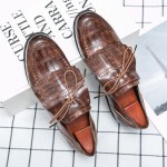 Brown Croc Fringes Bow Dappermen Dapper Loafers Shoes