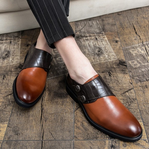 Brown Croc Monk Strap Dappermen Dapper Loafers Shoes
