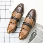Brown Ostrich Wingtip Mens Prom Loafers Shoes Flats