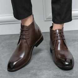 Brown Patent Classic Lace Up Ankle Mens Boots Shoes