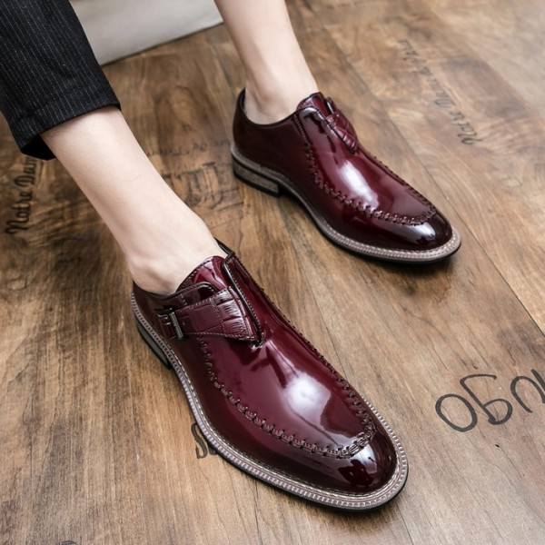 Burgundy Stitches Monk Strap Mens Prom Oxfords Shoes