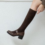 Brown Mary Jane Vintage High Heels Long Knee Boots Shoes