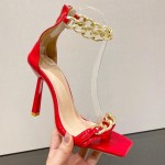 Red Gold Chain High Stiletto Heels Shoes Sandals 