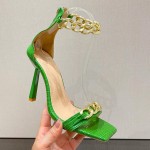Green Gold Chain High Stiletto Heels Shoes Sandals 