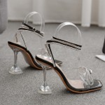 Black Transparent Diamantes Bow High Stiletto Heels Sandals Shoes
