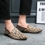 Beige Suede Leopard Print Spikes Mens Prom Loafers Shoes