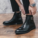 Black Vintage Patent Croc Strappy Ankle Mens Boots Shoes