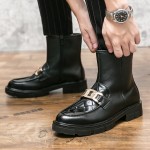 Black Vintage Gold Chain Mid Length Ankle Mens Boots Shoes
