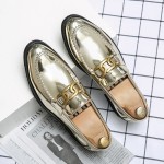 Gold Metallic Metal Chain Mens Loafers Shoes Flats