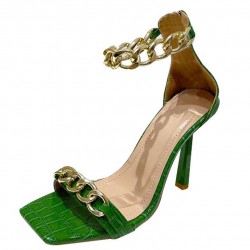 Green Gold Chain High Stiletto Heels Shoes Sandals 