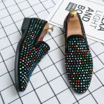Black Suede Rainbow Colors Diamantes Mens Loafers Prom Dress Shoes
