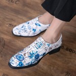 White Blue Flowers Floral Party Mens Prom Oxfords Shoes