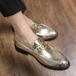 Gold Metallic Metal Chain Mens Loafers Shoes Flats