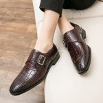 Brown Croc Giant Buckle Monk Strap Mens Loafers Shoes Flats