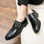 Black Croc Giant Buckle Monk Strap Mens Loafers Shoes Flats