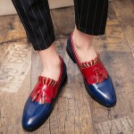 Blue Red Fringes Tassels Mens Flats Dappermen Dapper Loafers Shoes