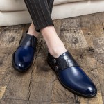 Blue Navy Croc Monk Strap Dappermen Dapper Loafers Shoes