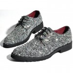 Silver Glitter Sparkle Bling Bling Lace Up Oxfords Mens Dress Shoes 