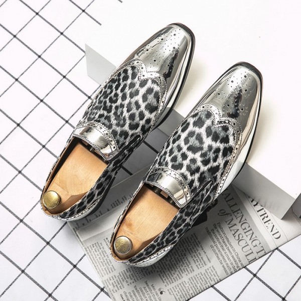 Silver Metallic Leopard Dappermen Dapper Loafers Shoes