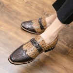 Brown Ostrich Wingtip Mens Prom Loafers Shoes Flats