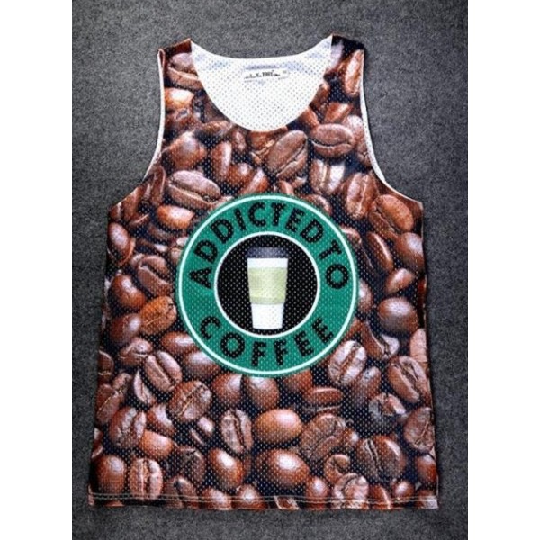 Brown Addicted to Coffee Beans Net Sleeveless Mens T-shirt Vest Sports Tank Top