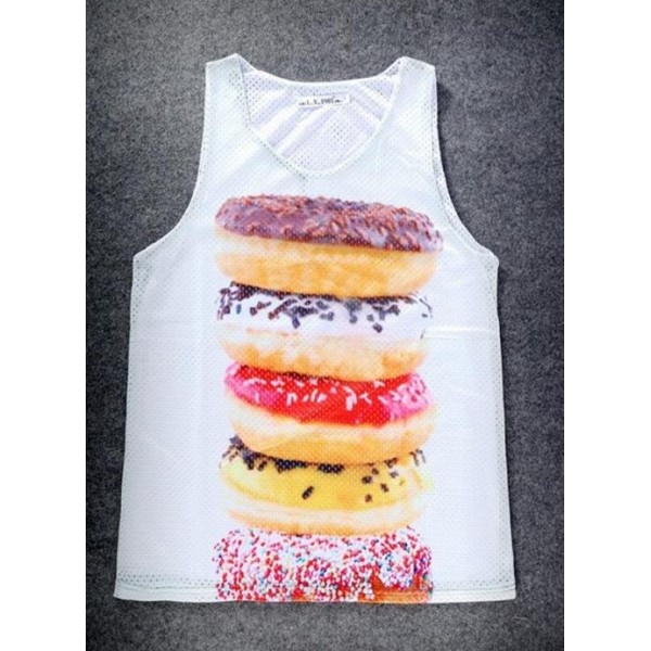 White Colorful Donuts Stack Net Sleeveless Mens T-shirt Vest Sports Tank Top