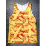 Yellow French Fries Net Sleeveless Mens T-shirt Vest Sports Tank Top