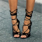 Black Gladiator Strappy High Heels Stiletto Sexy Peep Toe Cut Sandals Shoes 
