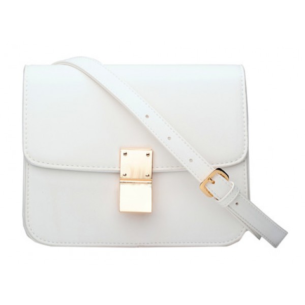 White Gold Square Metal Snap Box Cross Body Bag Handbag Purse