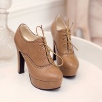 Brown Platforms Lace Up Vintage High Heels Oxfords Dress Shoes