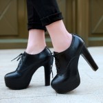 Black Platforms Lace Up Vintage High Heels Oxfords Dress Shoes