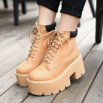 Camel Yellow Brown Thick Sole Lace Up Ankle Punk Rock Boots