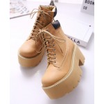 Camel Yellow Brown Thick Sole Lace Up Ankle Punk Rock Boots