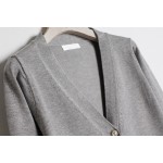 Grey Cropped Mid Long Sleeves Jewellery Fancy Buttons Cardigan Outer Jacket
