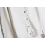 White Cropped Mid Long Sleeves Jewellery Fancy Buttons Cardigan Outer Jacket