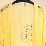 Yellow Crochet Lace Mid Flounce Sleeves Long Cardigan Sweater Outer Jacket