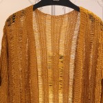 Brown Yellow Crochet Lace Mid Flounce Sleeves Long Cardigan Outer Jacket