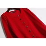 Red Cropped Mid Long Sleeves Bronze Vintage Buttons Cardigan Outer Jacket